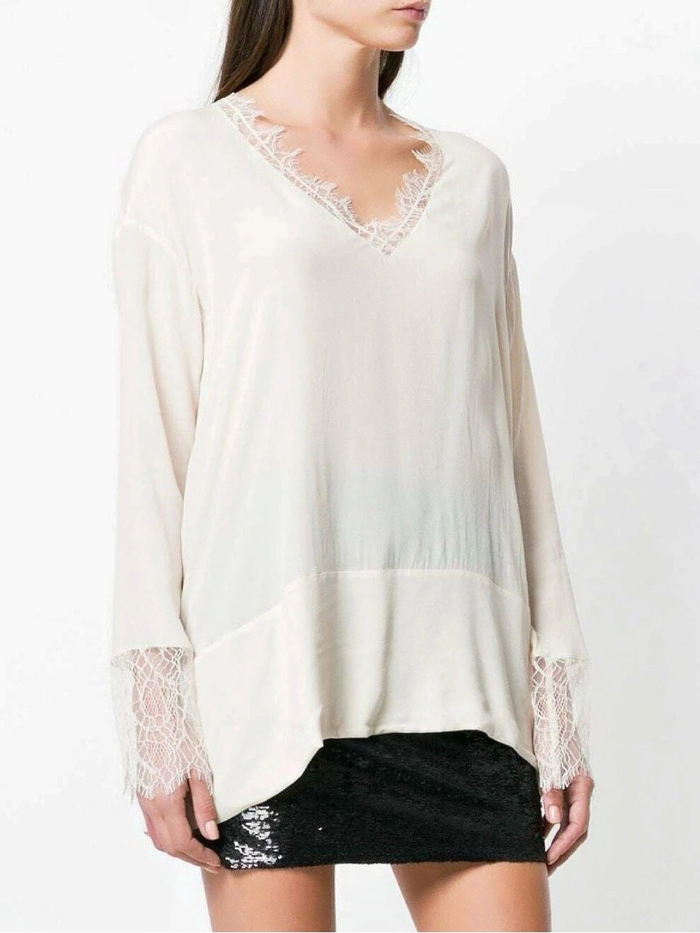 IRO erila lace trimmed crepe de chine tunic top Size 38 flowy lightweight